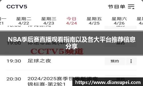 NBA季后赛直播观看指南以及各大平台推荐信息分享